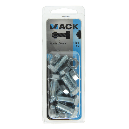Mack 1017612 - tapbout + moer staal verzinkt 7 st m8 x 20 mm | 10 stuks