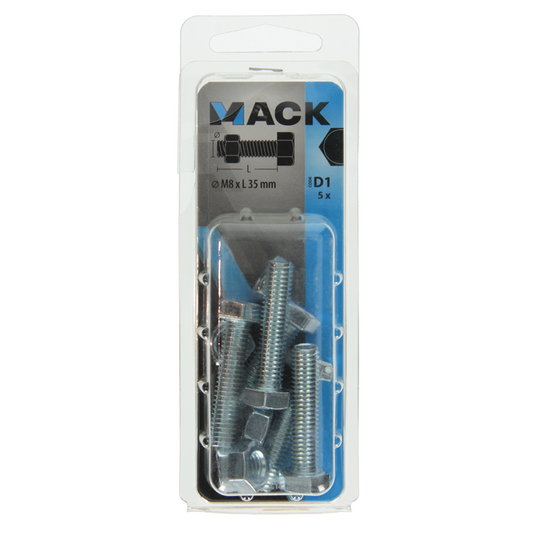 Mack 1017614 - tapbout + moer staal verzinkt 5 st m8 x 35 mm | 5 stuks
