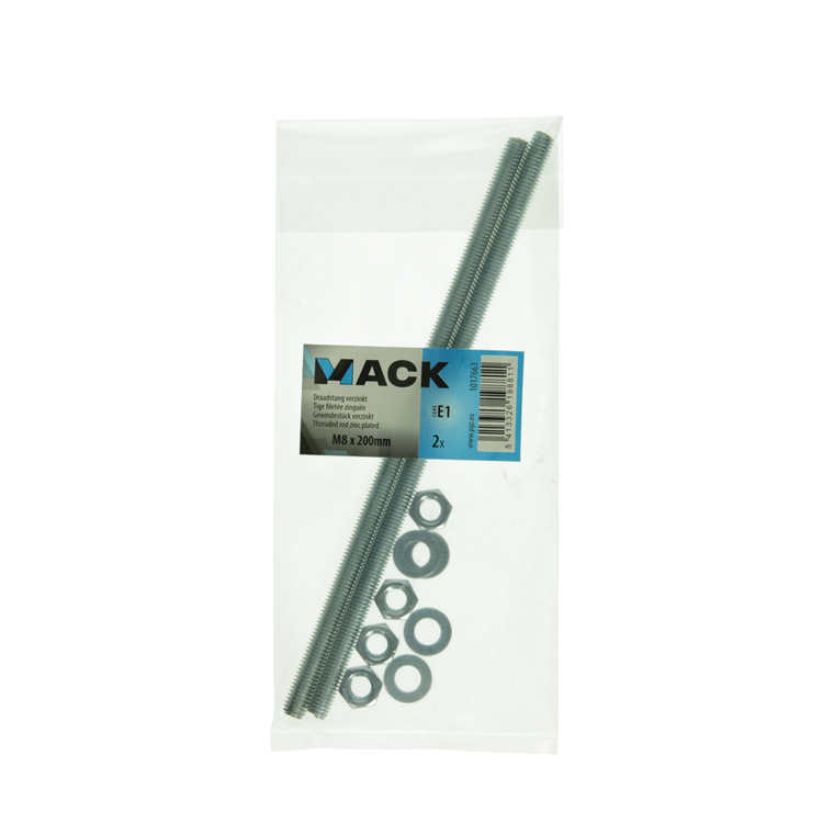 ギャラリービューアに画像をロードする, Mack 1017663 - draadeinde + sluitring + moer verz. 2st m8 x 200 mm | 5 stuks
