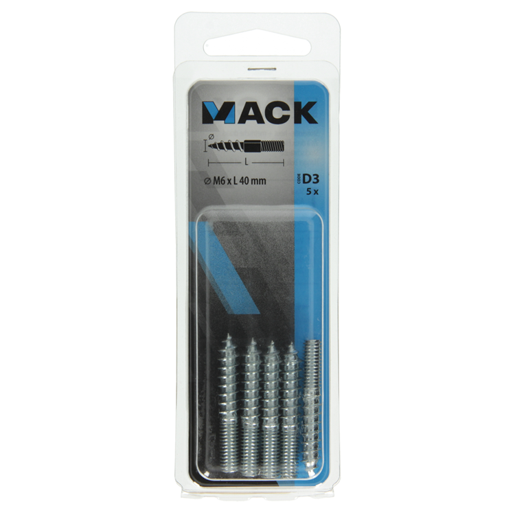 Afbeelding laden in galerijviewer, Mack 1017668 - stokeinde hout + metr. draad verz. 5 st m6x40 | 10 stuks
