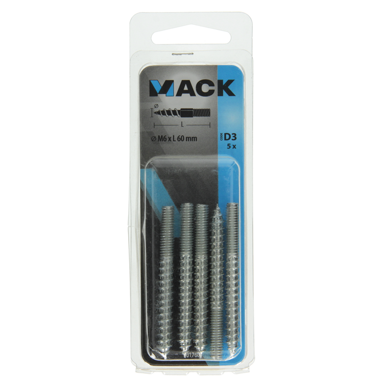 Afbeelding laden in galerijviewer, Mack 1017669 - stokeinde hout + metr. draad verz. 5 st m6x60 | 10 stuks
