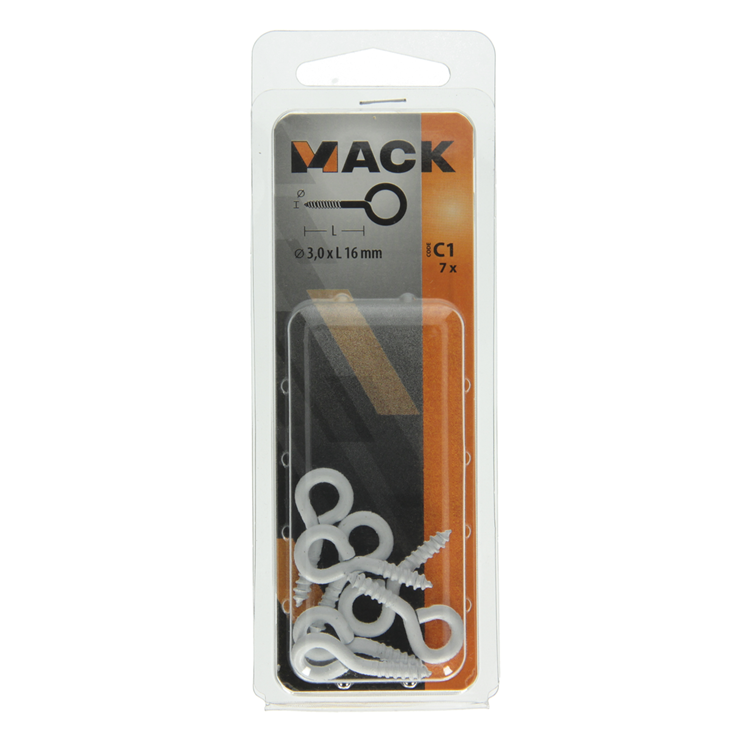 Afbeelding laden in galerijviewer, Mack 1017784 - schroefoog staal wit 7 st 3,0 x 16 mm | 10 stuks
