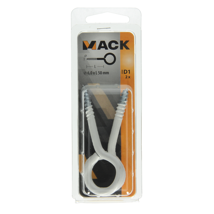 Afbeelding laden in galerijviewer, Mack 1017788 - schroefoog staal wit 2 st 6,0 x 50 mm | 5 stuks
