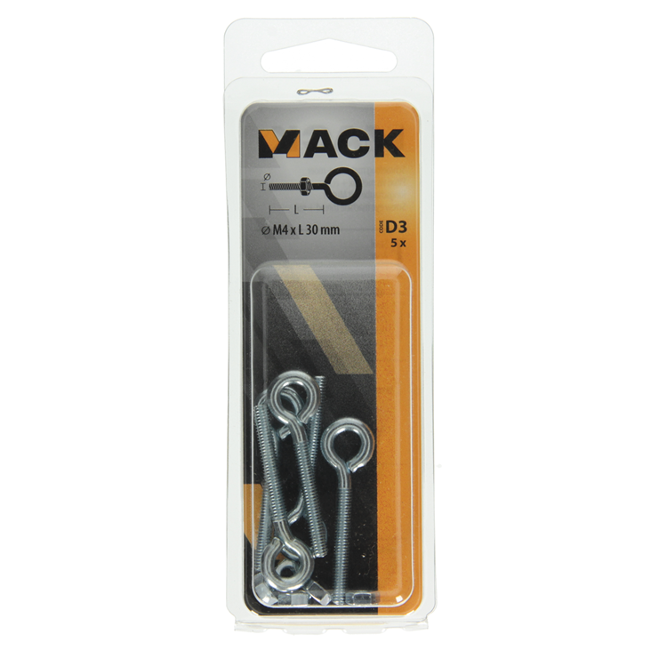 Afbeelding laden in galerijviewer, Mack 1017789 - schroefoog metrisch + moer verzinkt 5 st m4 x 30 mm | 10 stuks
