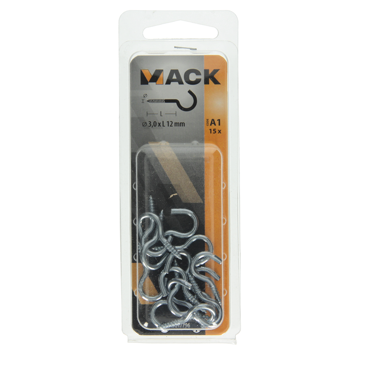Afbeelding laden in galerijviewer, Mack 1017796 - schroefhaak staal verzinkt 15 st 3,0 x 12 mm | 10 stuks
