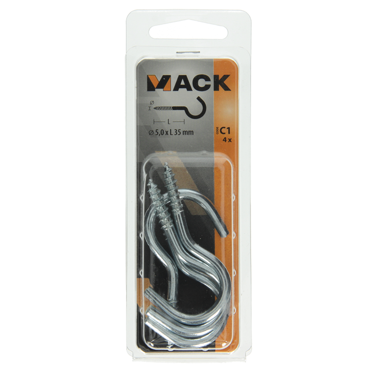 Afbeelding laden in galerijviewer, Mack 1017801 - schroefhaak staal verzinkt 4st 5,0 x 35 mm | 10 stuks
