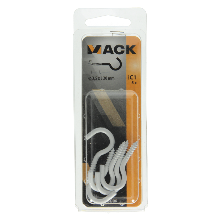 Afbeelding laden in galerijviewer, Mack 1017807 - schroefhaak staal wit 5 st 3,5 x 20 mm | 10 stuks
