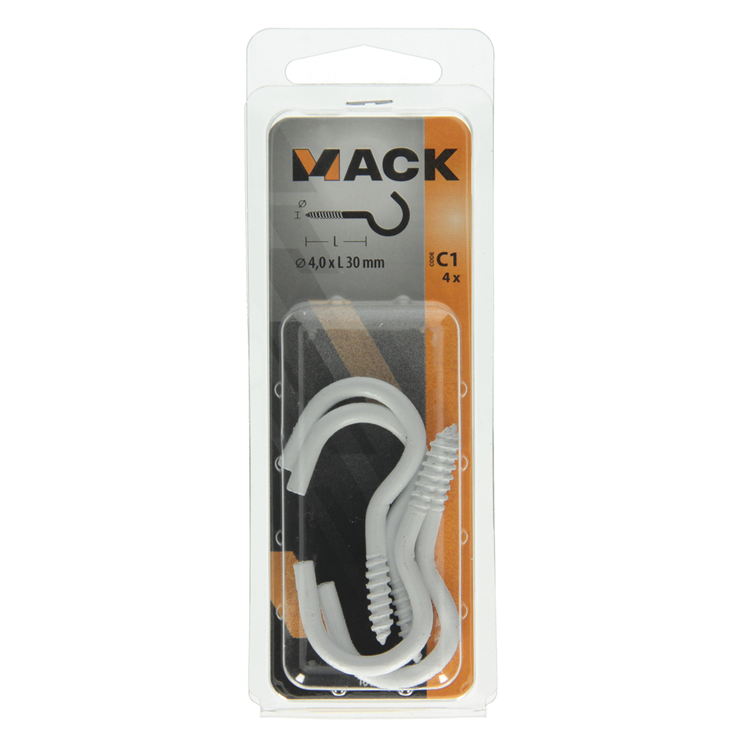 Afbeelding laden in galerijviewer, Mack 1017808 - schroefhaak staal wit 4 st 4,0 x 30 mm | 10 stuks
