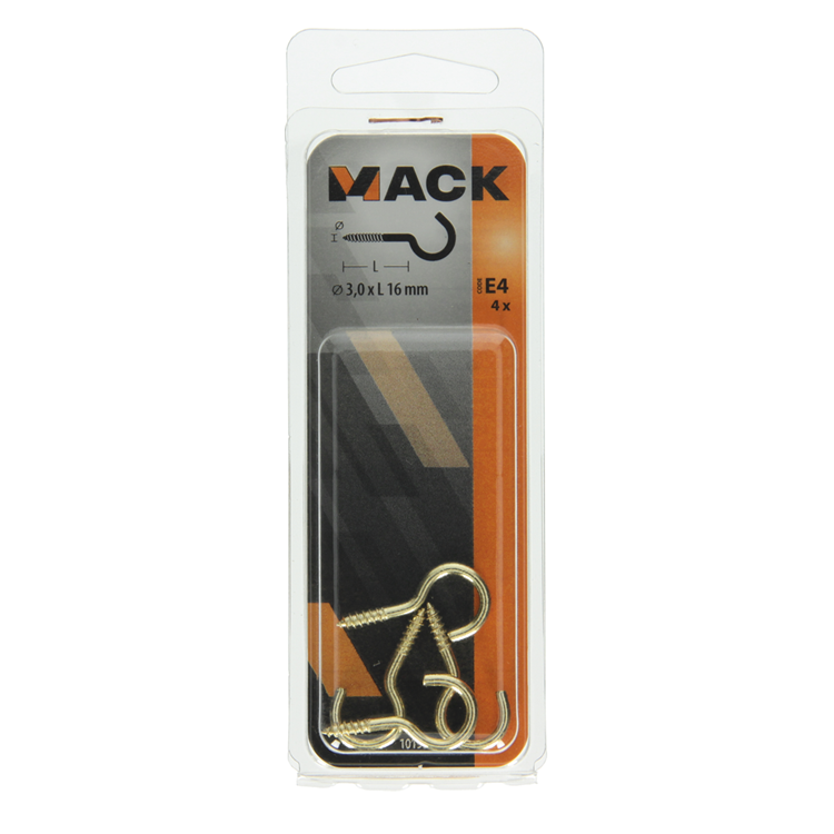 Afbeelding laden in galerijviewer, Mack 1019697 - schroefhaak messing 4 st 3,0 x 16mm | 10 stuks

