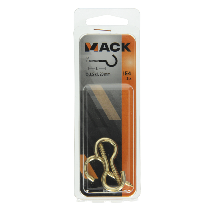 Afbeelding laden in galerijviewer, Mack 1019698 - schroefhaak messing 3 st 3,5 x 20mm | 10 stuks
