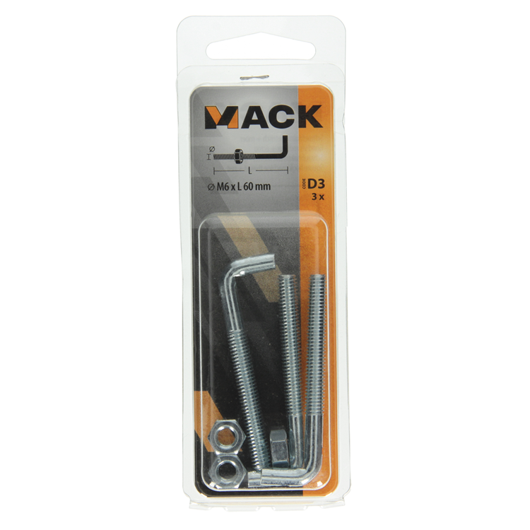Afbeelding laden in galerijviewer, Mack 1017836 - schroefduim metrisch + moer staal 3 st m6 x 60 mm | 10 stuks
