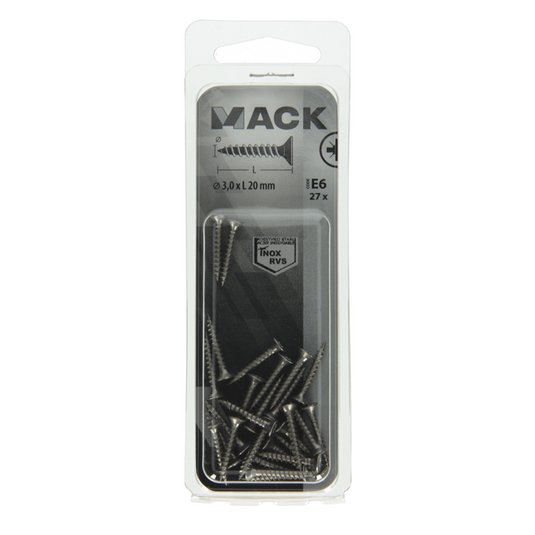 Mack 1019731 - spaanplaatschroef vz kop rvs 27 st 3,0 x 20 mm | 10 stuks
