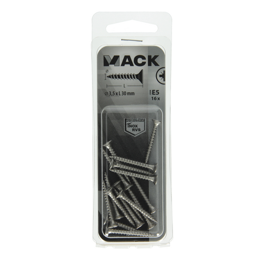 Mack 1019735 - spaanplaatschroef vz kop rvs 16 st 3,5 x 30 mm | 10 stuks
