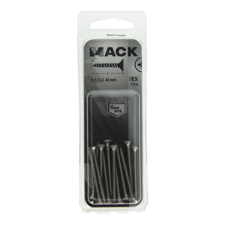 Afbeelding laden in galerijviewer, Mack 1019737 - spaanplaatschroef vz kop rvs 12 st 3,5 x 40 mm | 10 stuks
