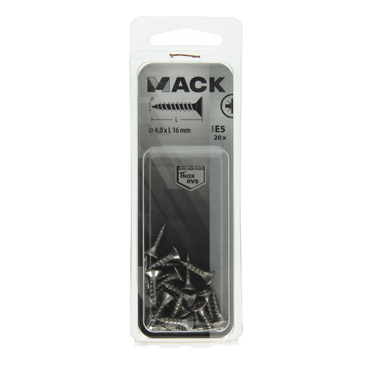 Mack 1019738 - spaanplaatschroef vz kop rvs 20 st 4,0 x 16 mm | 10 stuks