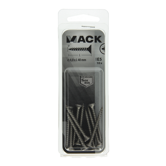 Mack 1019743 - spaanplaatschroef vz kop rvs 10 st 4,0 x 40 mm | 10 stuks