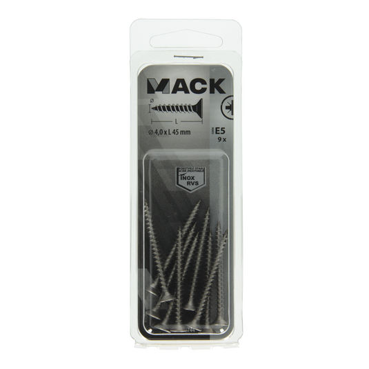 Mack 1019744 - spaanplaatschroef vz kop rvs 9 st 4,0 x 45 mm | 10 stuks