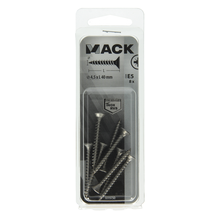 Afbeelding laden in galerijviewer, Mack 1019750 - spaanplaatschroef vz kop rvs 8 st 4,5 x 40 mm | 10 stuks
