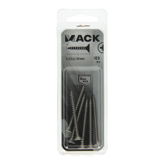 Mack 1019752 - spaanplaatschroef vz kop rvs 6 st 4,5 x 50 mm | 10 stuks