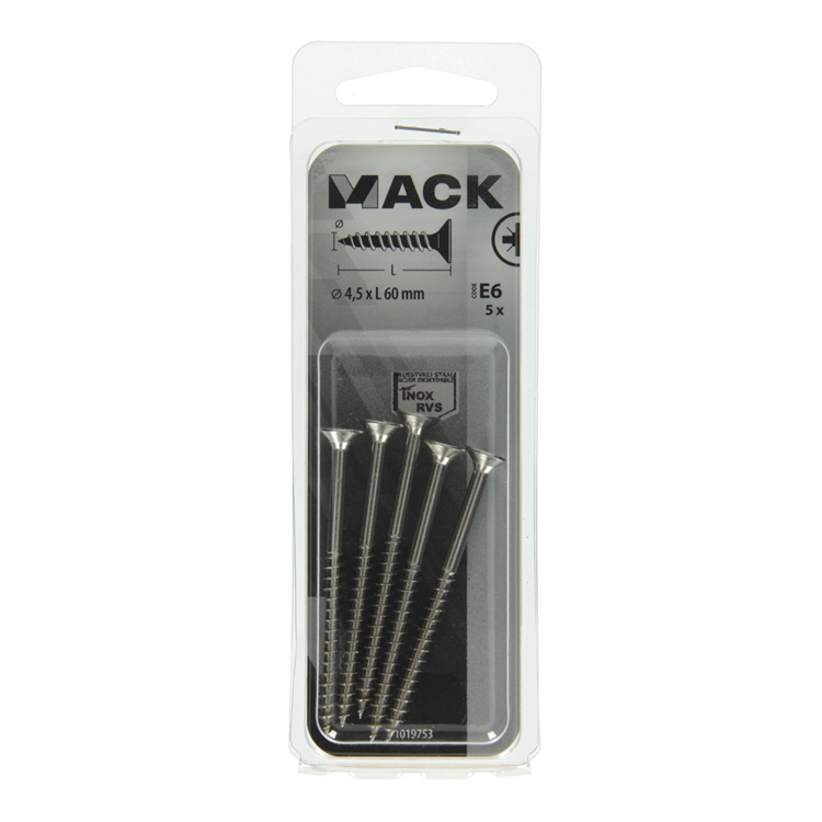 Afbeelding laden in galerijviewer, Mack 1019753 - spaanplaatschroef vz kop rvs 5 st 4,5 x 60 mm | 10 stuks
