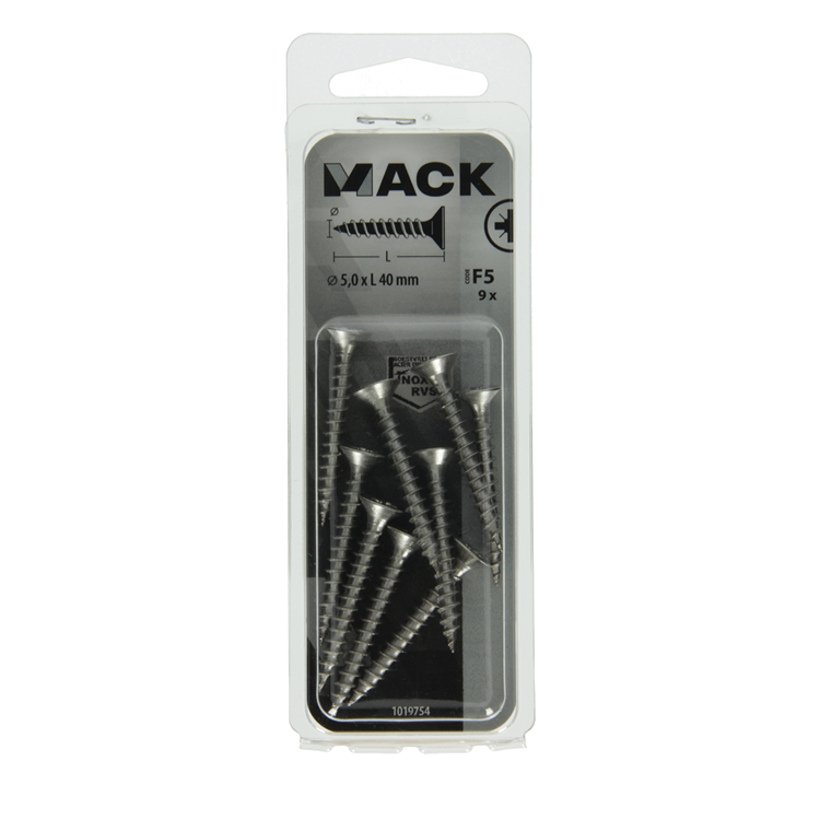 Cargue la imagen en el visor de la galería, Mack 1019754 - spaanplaatschroef vz kop rvs 9 st 5,0 x 40 mm | 10 stuks
