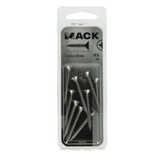 Mack 1019754 - spaanplaatschroef vz kop rvs 9 st 5,0 x 40 mm | 10 stuks