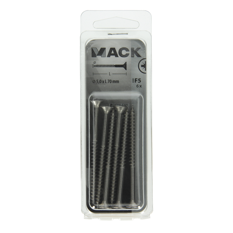 Afbeelding laden in galerijviewer, Mack 1019757 - spaanplaatschroef vz kop rvs 6 st 5,0 x 70 mm | 10 stuks
