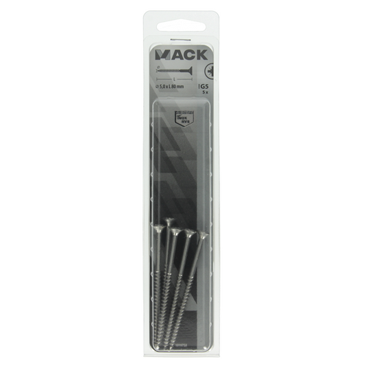 Mack 1019758 - spaanplaatschroef vz kop rvs 5 st 5,0 x 80 mm | 5 stuks