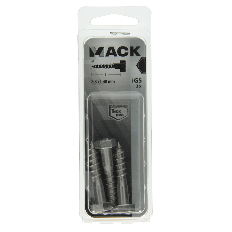 Afbeelding laden in galerijviewer, Mack 1019767 - houtdraadbout roestvrijstaal 3 st 8 x 40 mm | 10 stuks
