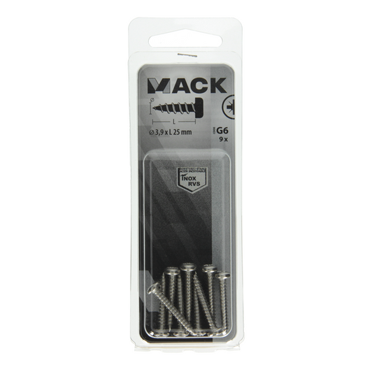 Mack 1019787 - zelftappende schroef cyl.kop a2 9 st 3,9 x 25 mm | 10 stuks