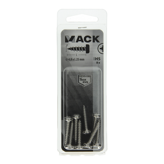 Mack 1019794 - zelftappende schroef cyl.kop a2 8 st 4,8 x 25 mm | 10 stuks