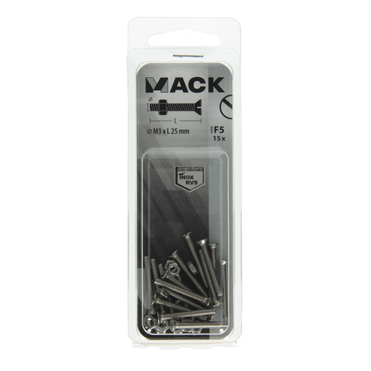 Mack 1019803 - metaalschroef verz. kop + moer rvs 15 st m3x25 | 10 stuks