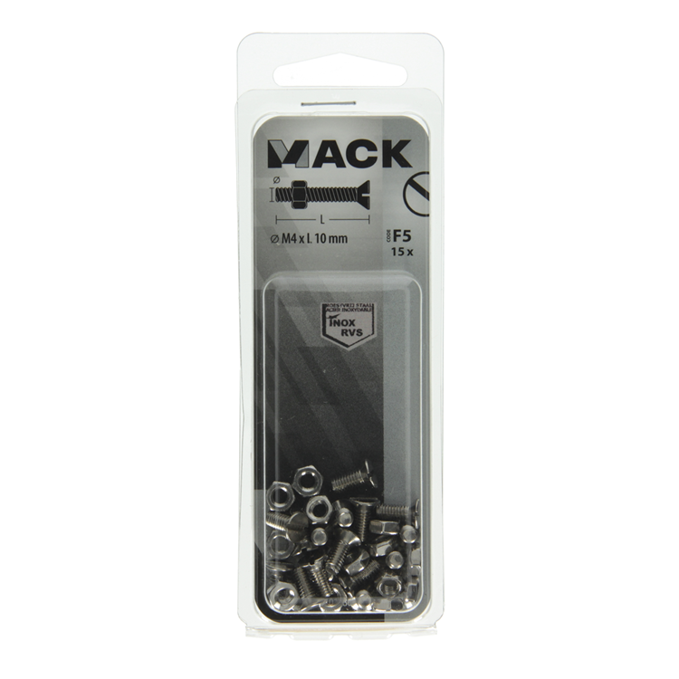 Afbeelding laden in galerijviewer, Mack 1019804 - metaalschroef verz. kop + moer rvs 15 st m4x10 | 10 stuks
