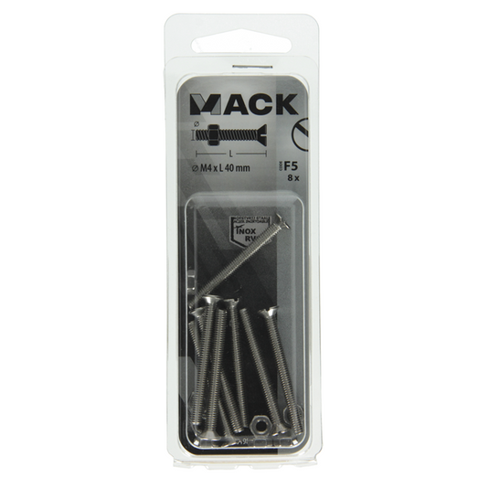Mack 1019808 - metaalschroef verz. kop + moer rvs 8 st m4x40 | 10 stuks
