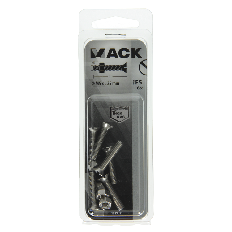 Afbeelding laden in galerijviewer, Mack 1019811 - metaalschroef verz. kop + moer rvs 6 st m5x25 | 10 stuks
