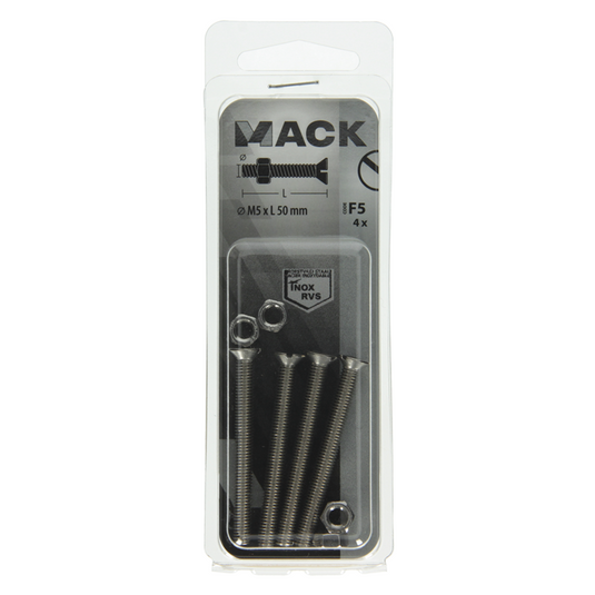 Mack 1019813 - metaalschroef verz. kop + moer rvs 4 st m5x50 | 10 stuks