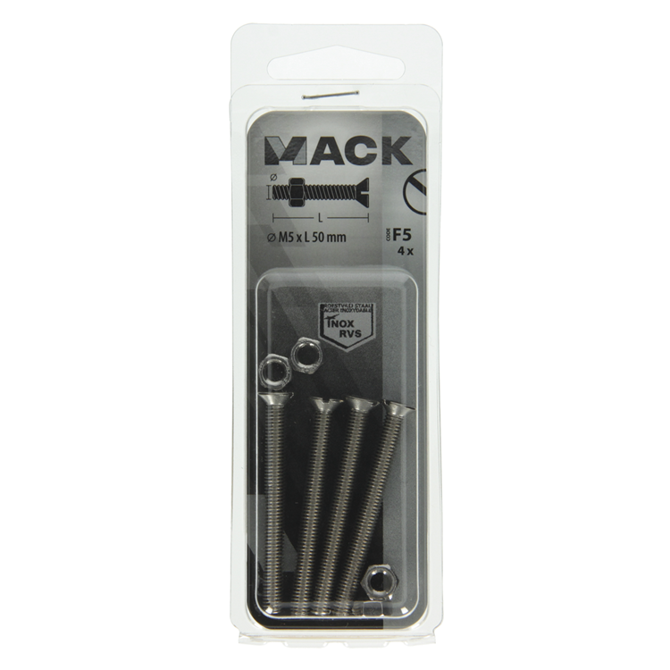 Chargez l'image dans la visionneuse de la galerie, Mack 1019813 - metaalschroef verz. kop + moer rvs 4 st m5x50 | 10 stuks
