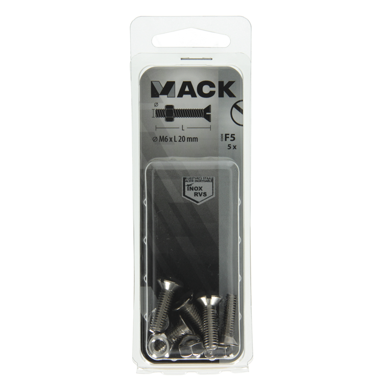 Afbeelding laden in galerijviewer, Mack 1019814 - metaalschroef verz. kop + moer rvs 5 st m6x20 | 10 stuks
