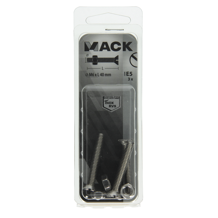 Afbeelding laden in galerijviewer, Mack 1019816 - metaalschroef verz. kop + moer rvs 3 st m6x40 | 10 stuks
