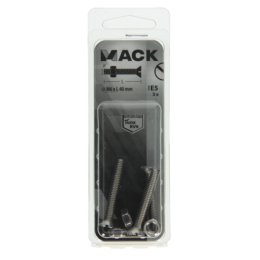 Mack 1019816 - metaalschroef verz. kop + moer rvs 3 st m6x40 | 10 stuks