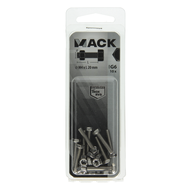 Afbeelding laden in galerijviewer, Mack 1019836 - tapbout + moer roestvrijstaal 10 st m4x20 | 10 stuks

