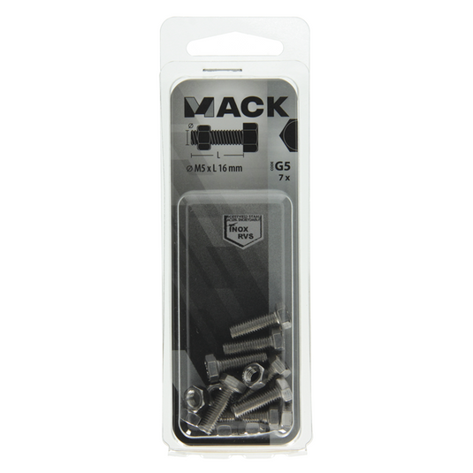 Mack 1019837 - tapbout + moer roestvrijstaal 7 st m5x16 | 10 stuks
