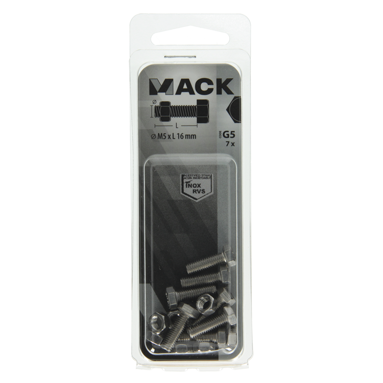 Afbeelding laden in galerijviewer, Mack 1019837 - tapbout + moer roestvrijstaal 7 st m5x16 | 10 stuks
