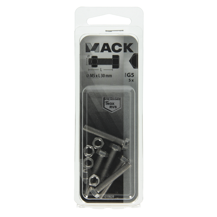 Afbeelding laden in galerijviewer, Mack 1019839 - tapbout + moer roestvrijstaal 5 st m5x30 | 10 stuks
