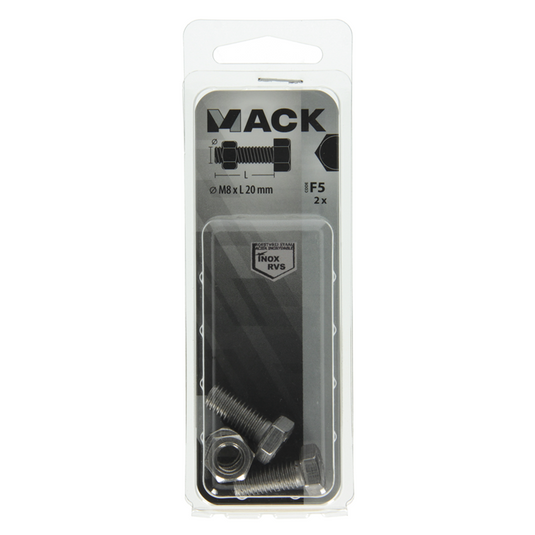 Mack 1019845 - tapbout + moer roestvrijstaal 2 st m8x20 | 10 stuks