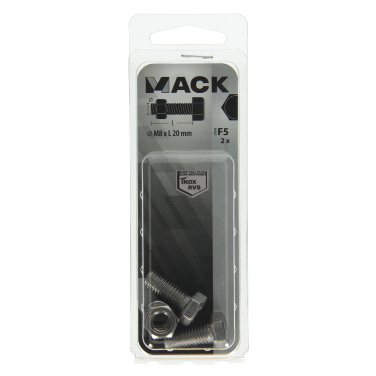 Afbeelding laden in galerijviewer, Mack 1019845 - tapbout + moer roestvrijstaal 2 st m8x20 | 10 stuks

