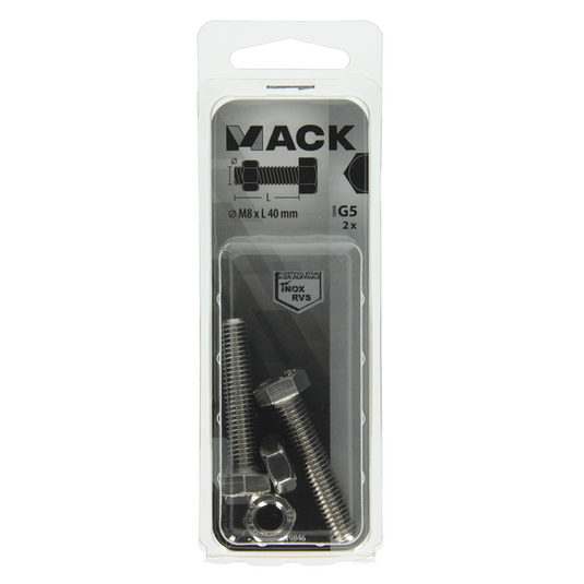 Mack 1019846 - tapbout + moer roestvrijstaal 2 st m8x40 | 10 stuks