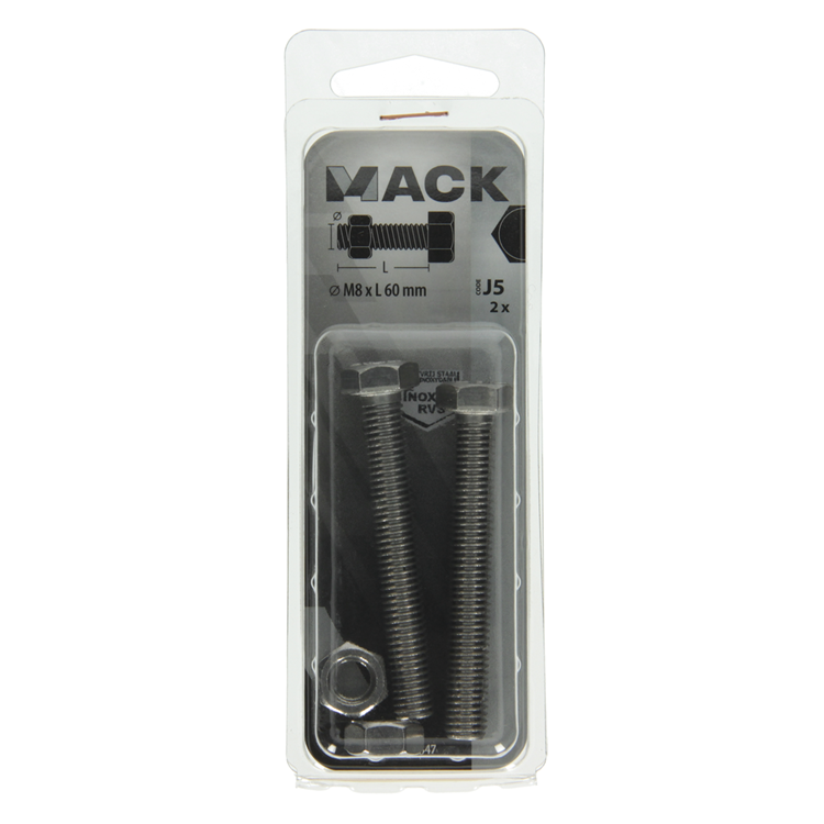 Afbeelding laden in galerijviewer, Mack 1019847 - tapbout + moer roestvrijstaal 2 st m8x60 | 10 stuks
