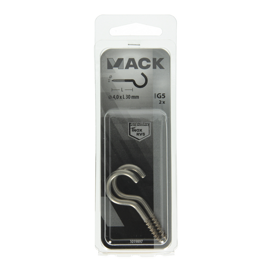 Mack 1019897 - schroefhaak roestvrijstaal 2 st 4,0x30 mm | 10 stuks