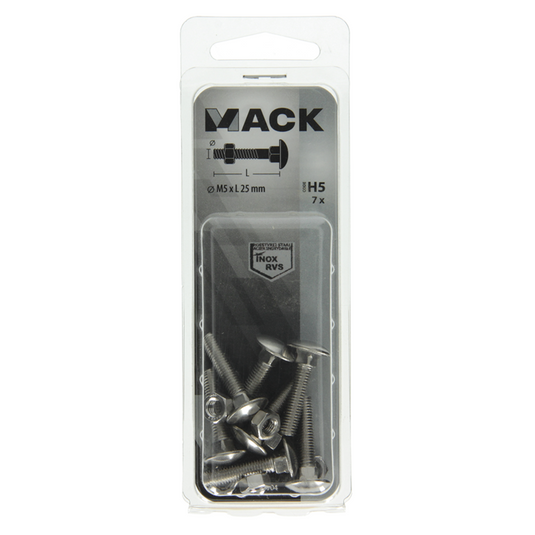 Mack 1019904 - houtbout + moer roestvrijstaal 7 st m5x25 mm | 10 stuks